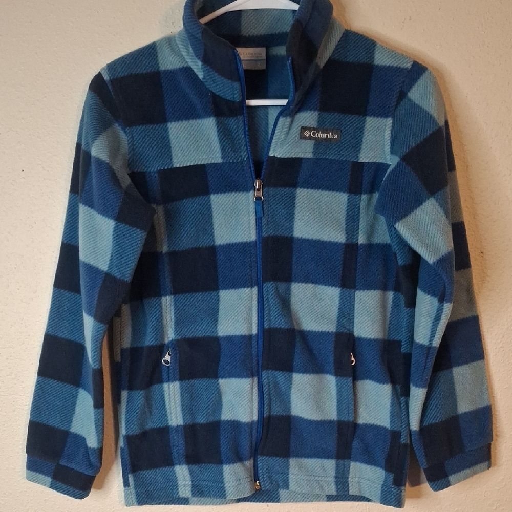 Columbia Navy and Light Blue Checkered Fleece Jacket size medium